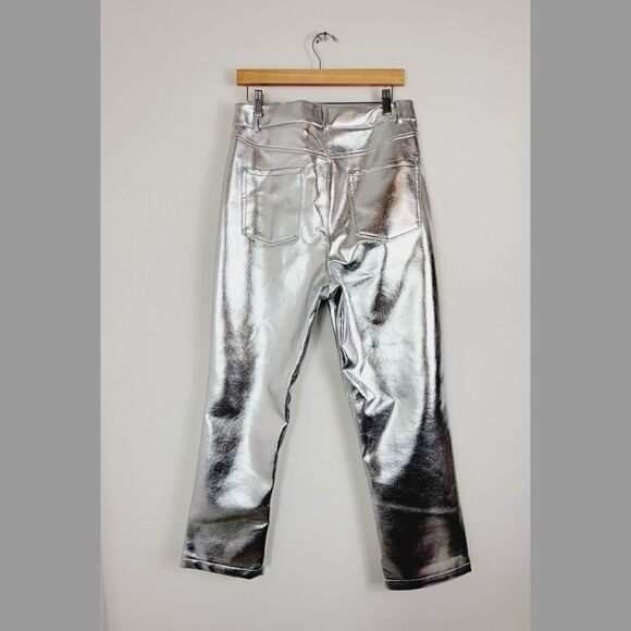 7 for all mankind silver metallic high rise straight leg pant size large 32 nwt - Picture 6 of 13